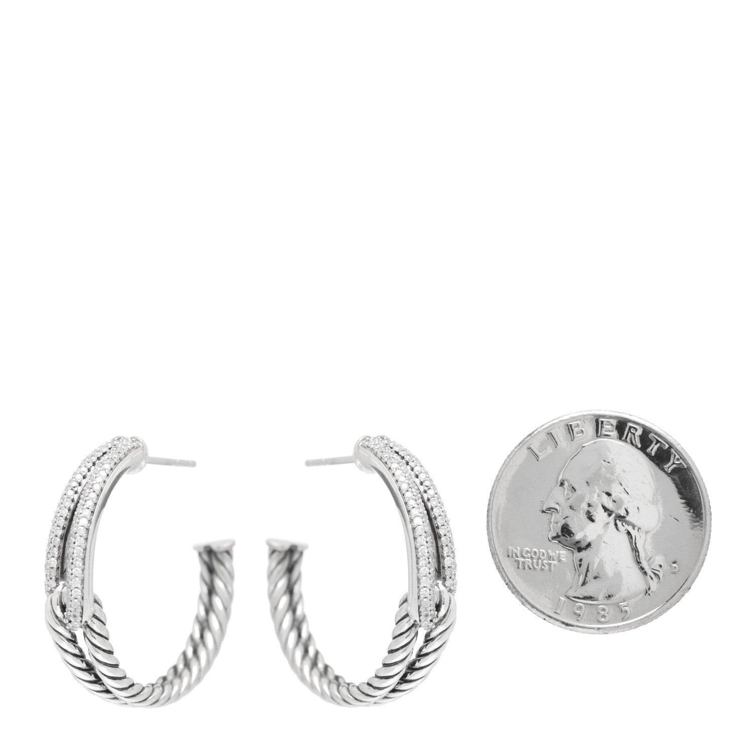 David Yurman Sterling Silver Diamond Single Loop Labyrinth Hoop Earrings 2 of 4