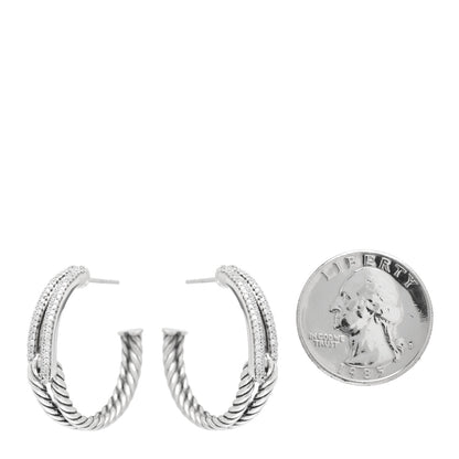 David Yurman Sterling Silver Diamond Single Loop Labyrinth Hoop Earrings 2 of 4