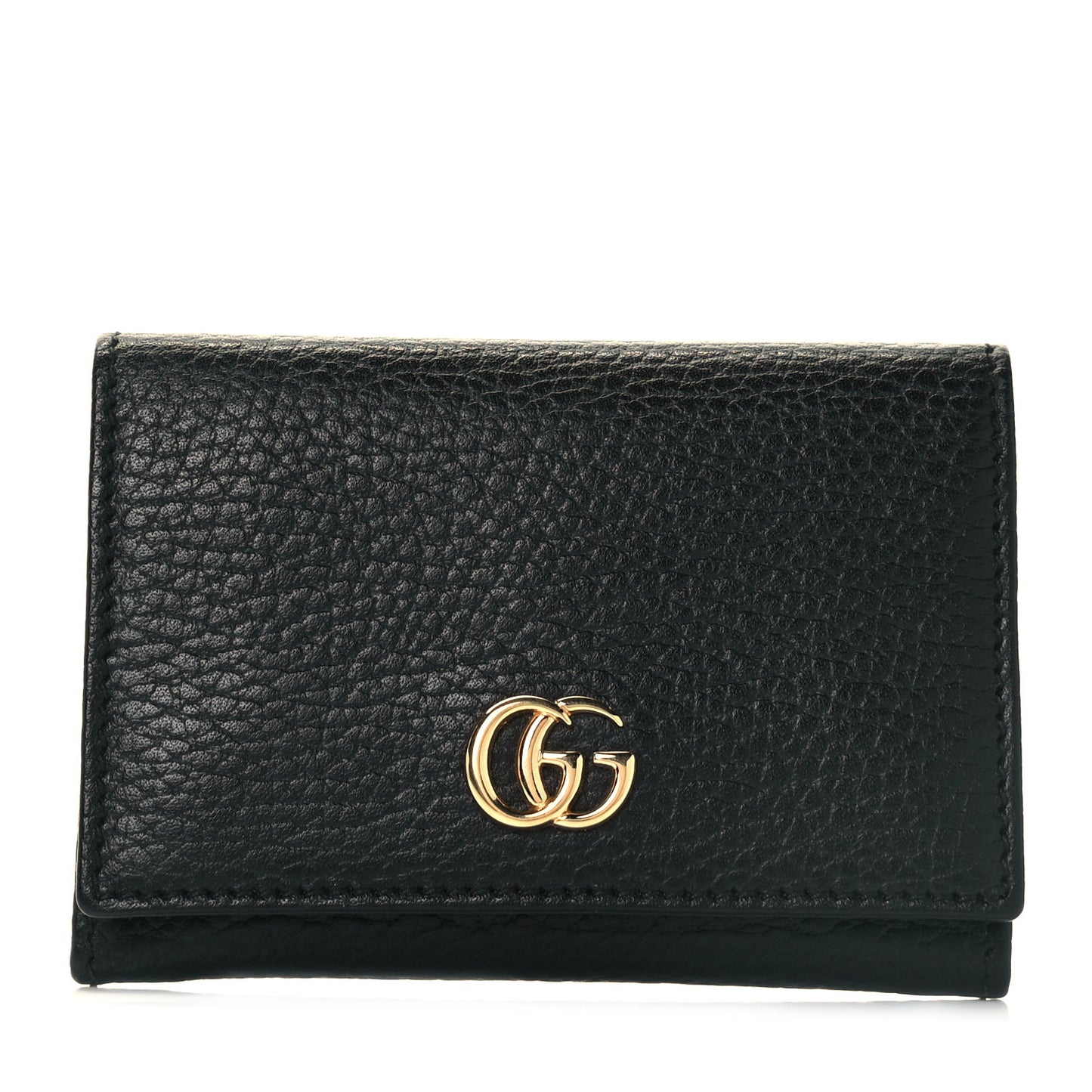 Pebbled Calfskin GG Marmont Card Case Black
