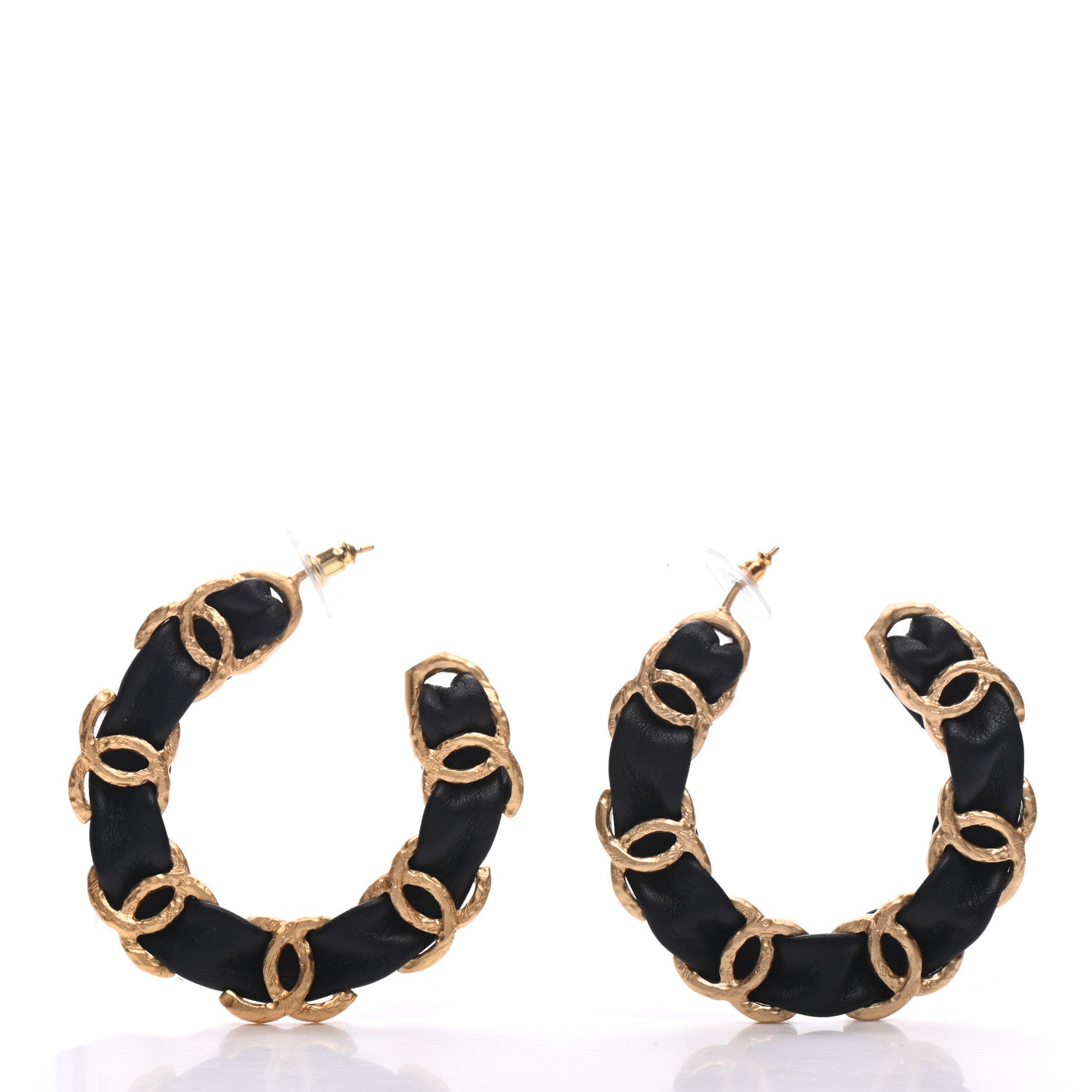 Chanel Lambskin CC Chain Hoop Earrings Gold Black 2 of 5