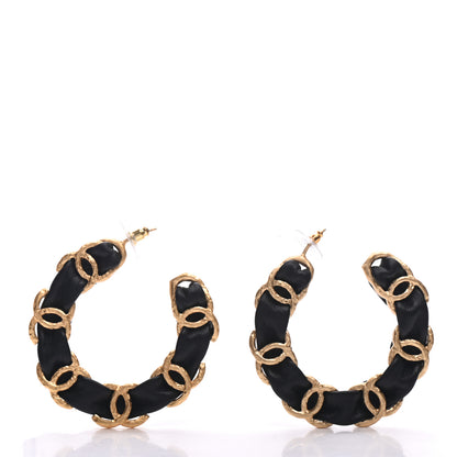 Chanel Lambskin CC Chain Hoop Earrings Gold Black 2 of 5