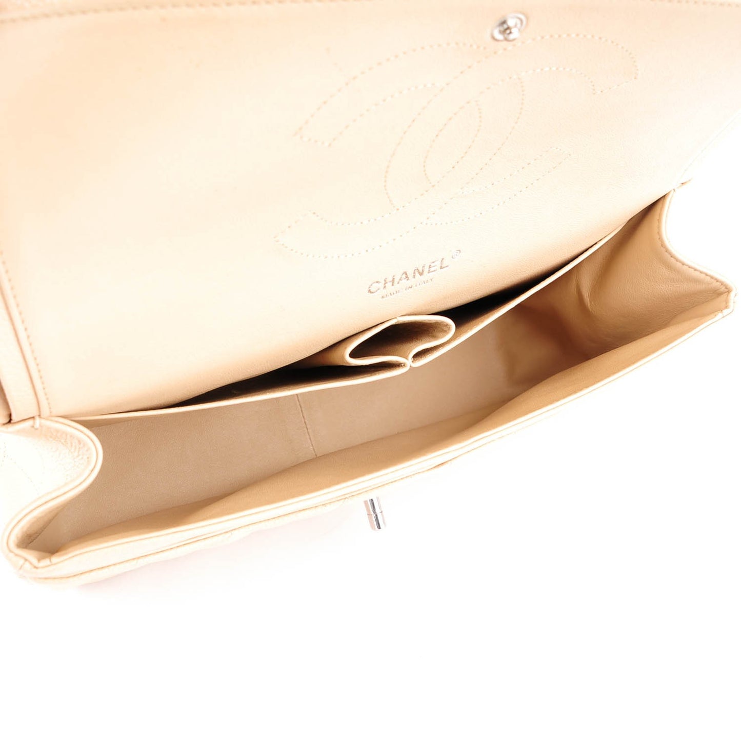 Caviar Quilted Jumbo Double Flap Beige Clair