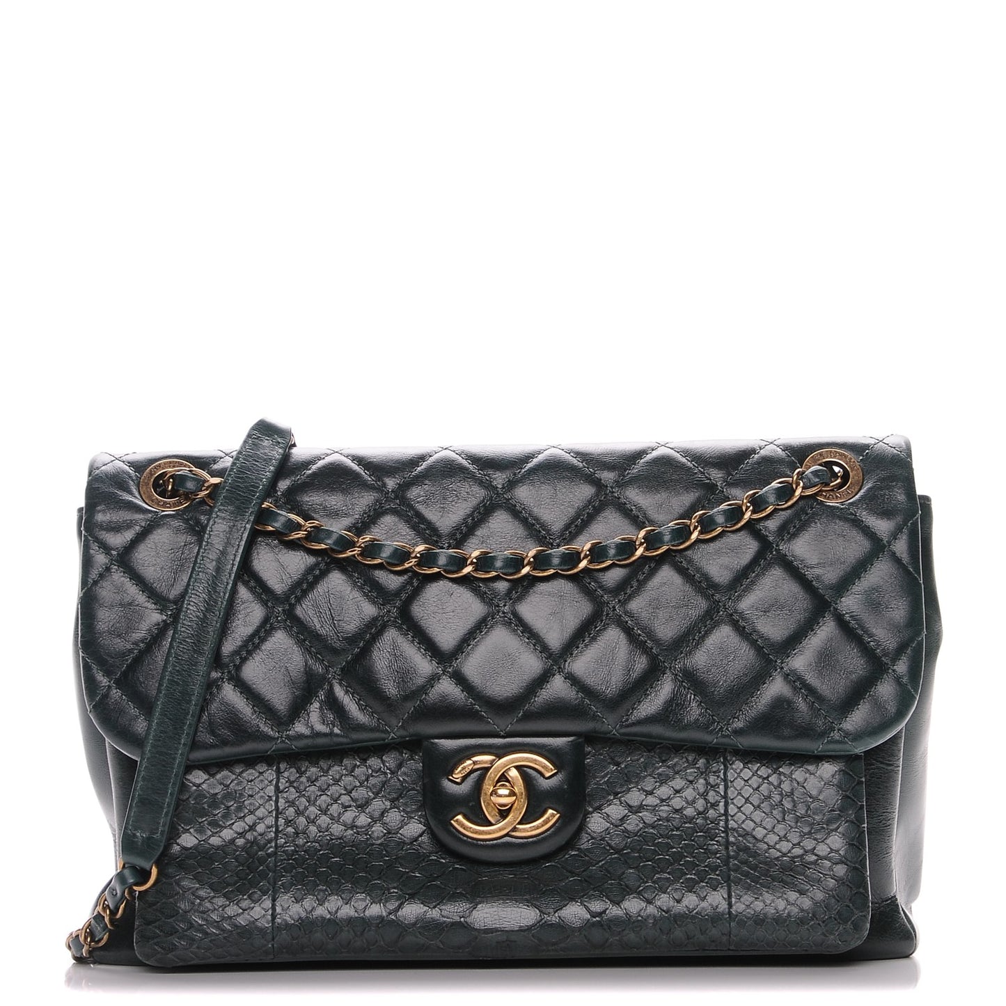Calfskin Python Large Urban Mix Flap Dark Green