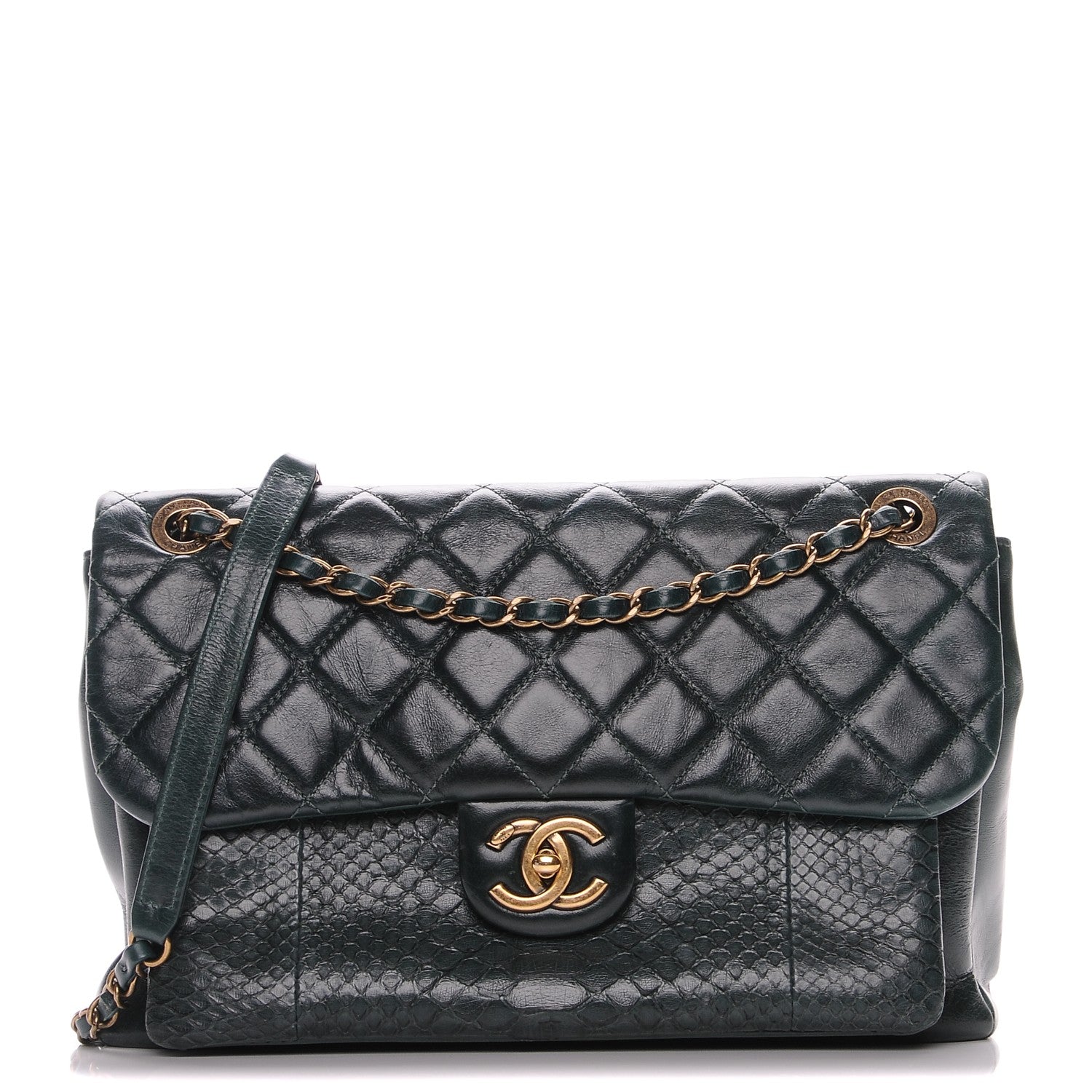 Chanel Calfskin Python Large Urban Mix Flap Dark Green 1 of 12