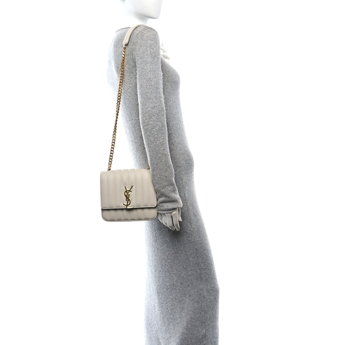 Grain De Poudre Matelasse Monogram Medium Vicky Chain Bag Crema Soft