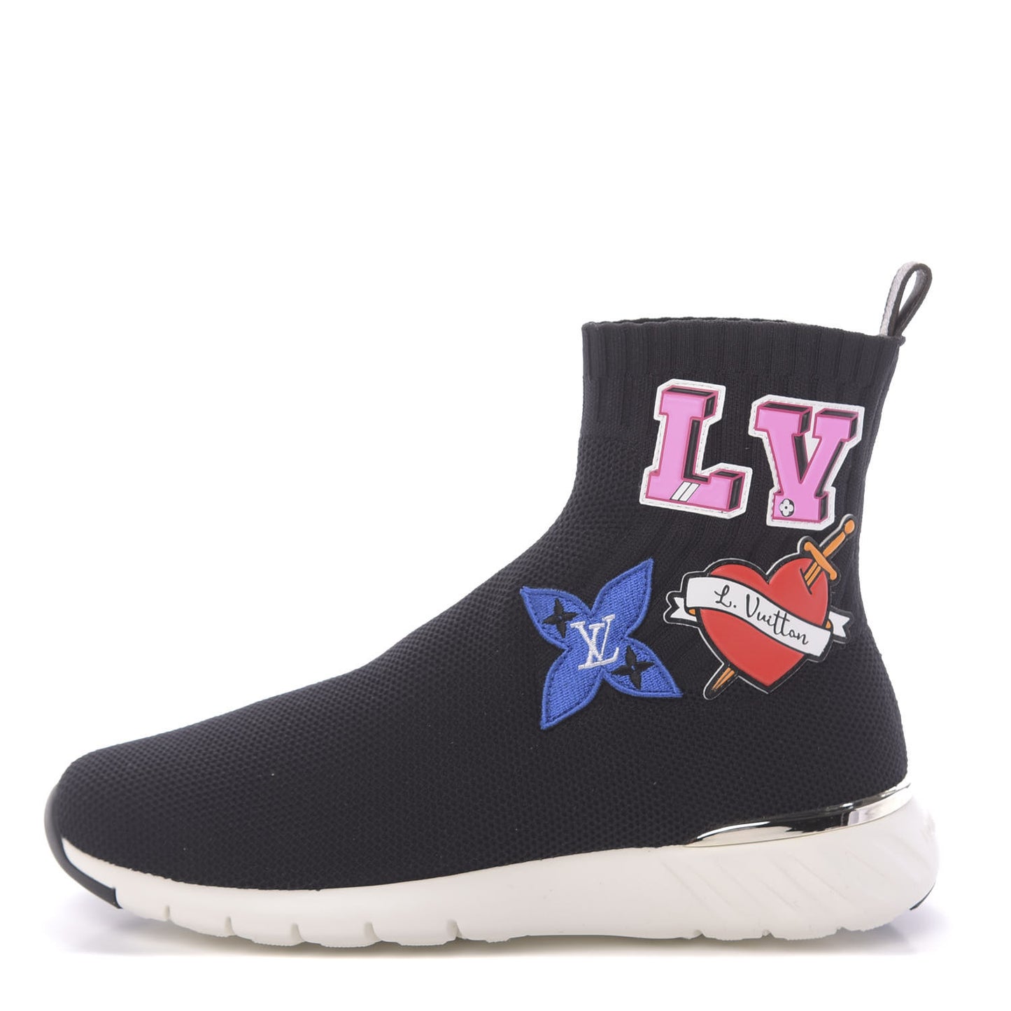 Stretch Fabric LV Black Heart Sock Sneaker 37 Black