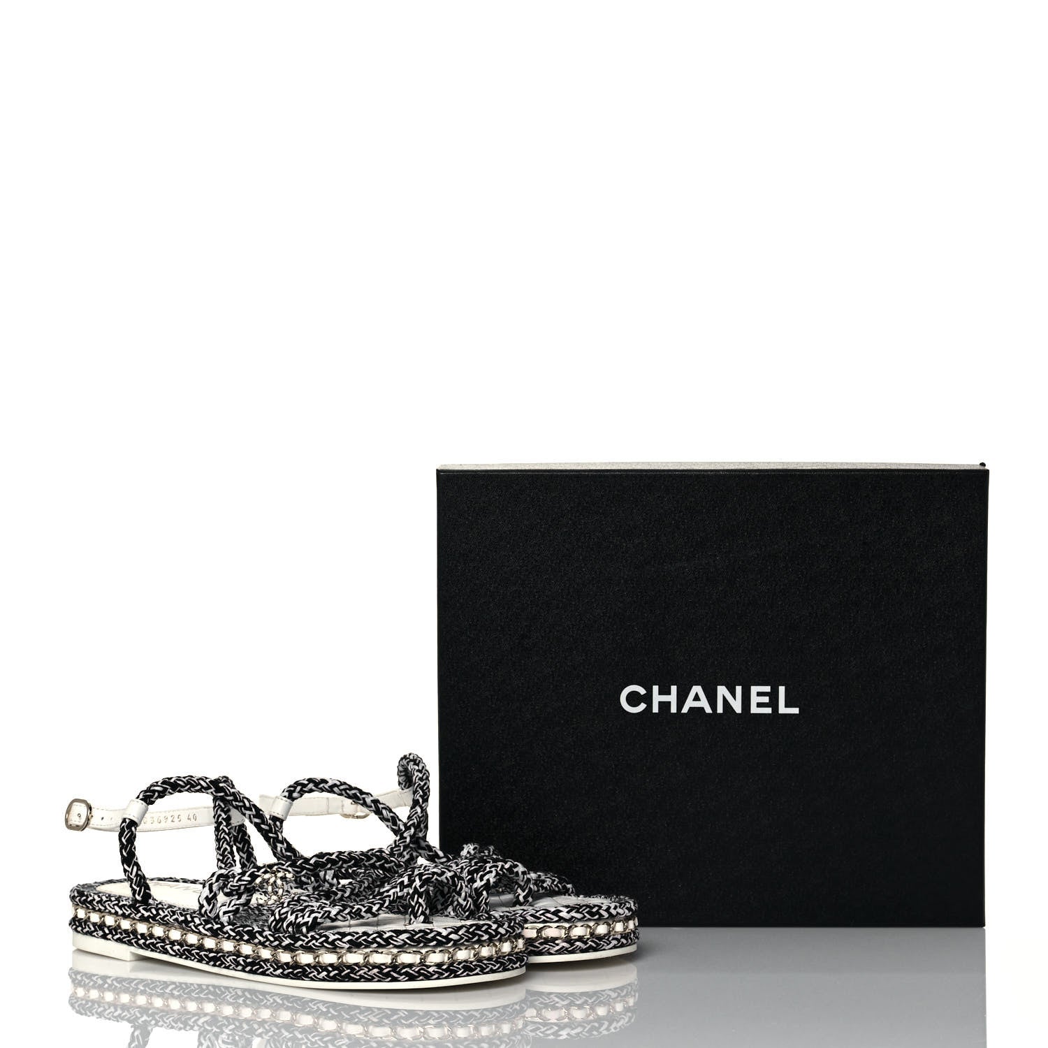 Chanel Lambskin Cord Chain CC Sandals 40 Navy White 8 of 8