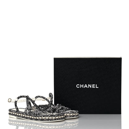 Chanel Lambskin Cord Chain CC Sandals 40 Navy White 8 of 8
