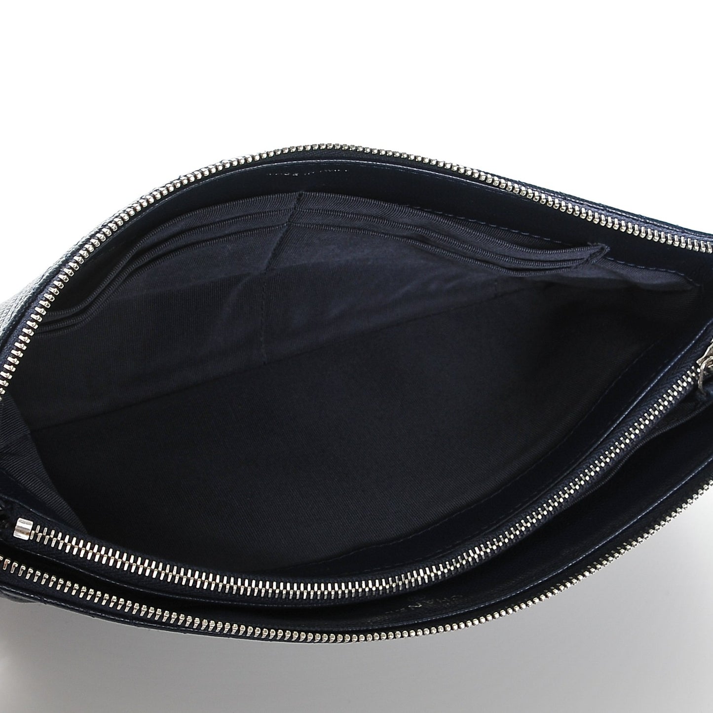 Caviar Chevron Quilted Large Zipped Clutch Navy