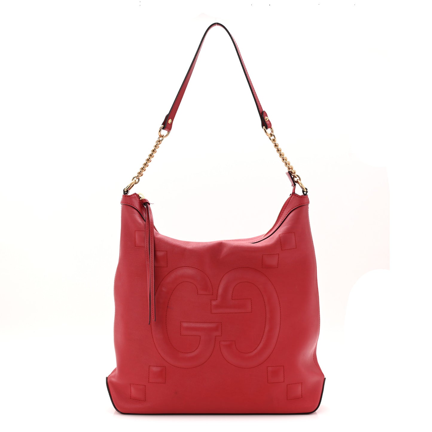 Apollo Calfskin GG Dadini Embroidered Chain Hobo Hibiscus Red