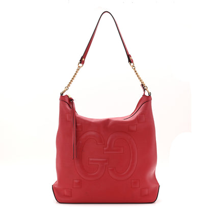 Gucci Apollo Calfskin GG Dadini Embroidered Chain Hobo Hibiscus Red 1 of 11