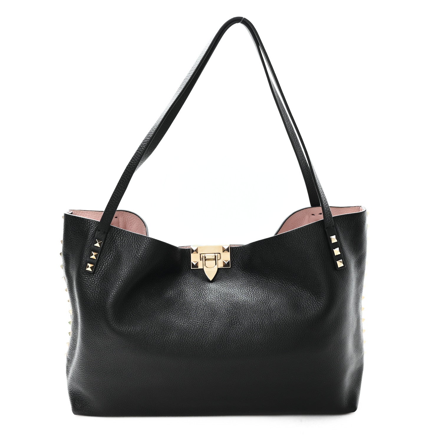 Valentino Garavani Grained Calfskin Small Rockstud Flip Lock Tote Black Rose Quartz 1 of 9