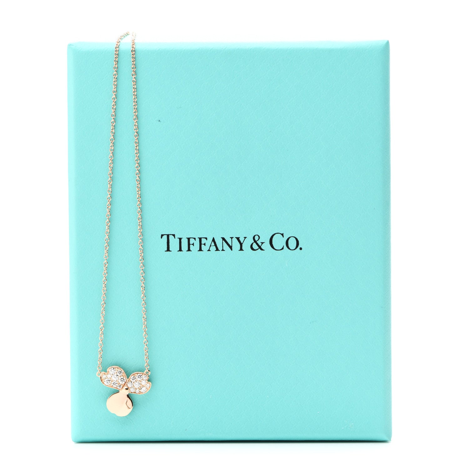 Tiffany 18K Rose Gold Diamond Paper Flowers Pendant Necklace 6 of 6