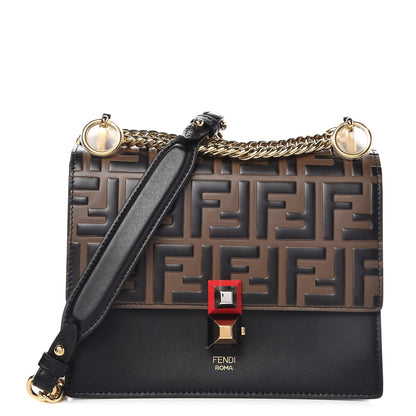 Fendi Vitello Liberty Bi-Color FF 1974 Embossed Small Kan I Shoulder Bag Black Maya 1 of 7