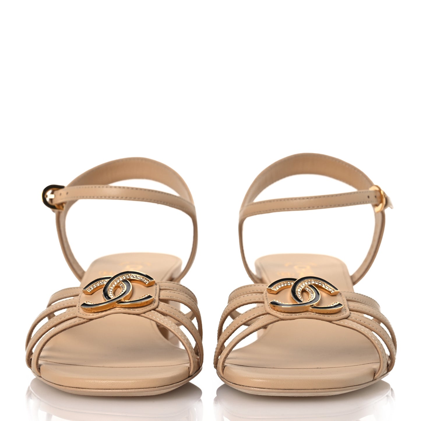 Lambskin Crystal CC Sandals 38.5 Beige