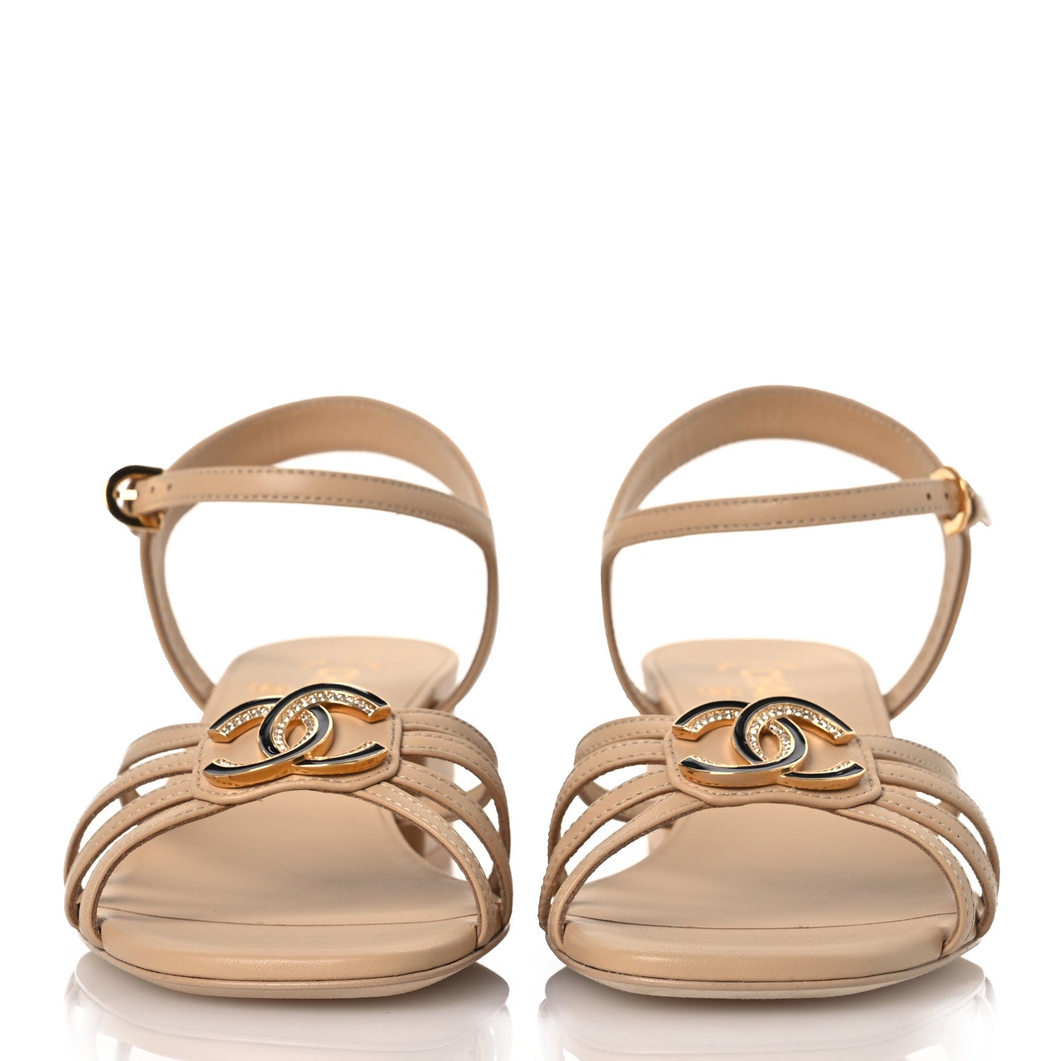 Chanel Lambskin Crystal CC Sandals 38.5 Beige 2 of 9