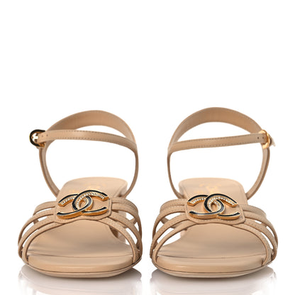 Chanel Lambskin Crystal CC Sandals 38.5 Beige 2 of 9