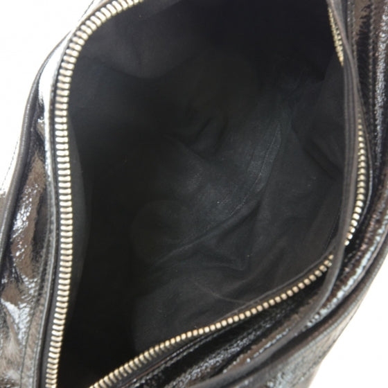 Leather Embossed Logo Satchel Black