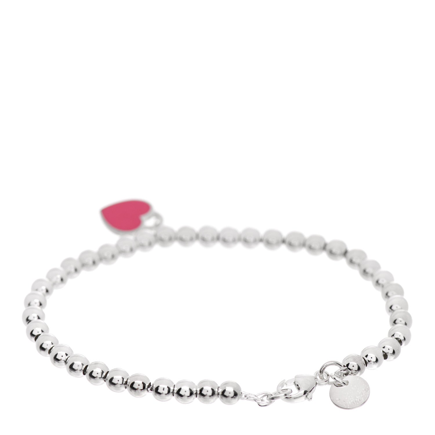 Tiffany Sterling Silver Enamel 4mm Return to Tiffany Heart Tag Bead Bracelet Hot Pink 2 of 5