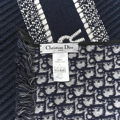 Christian Dior Wool Silk Oblique University Reversible Scarf Navy Blue 3 of 4