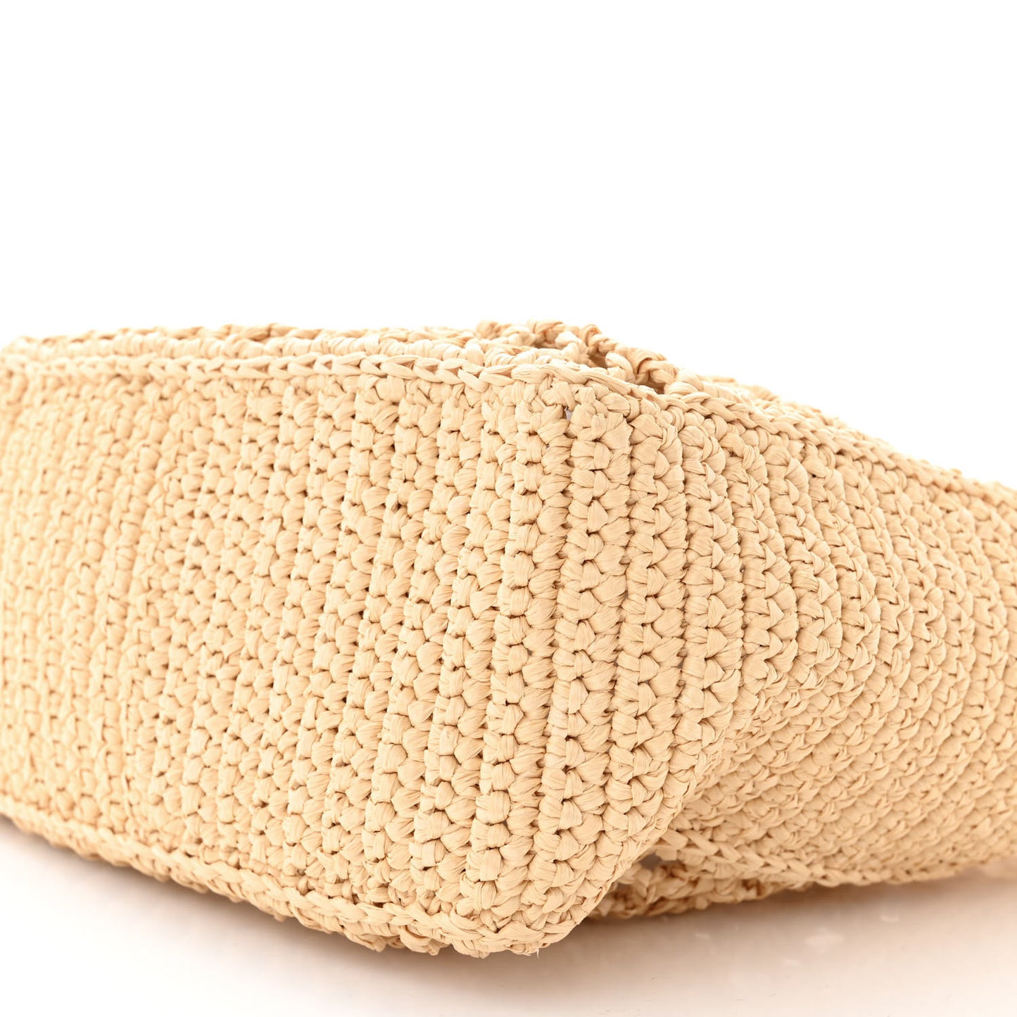 Yarn Raffia Effect Crochet Logo Embroidered Small Tote Bag Naturale