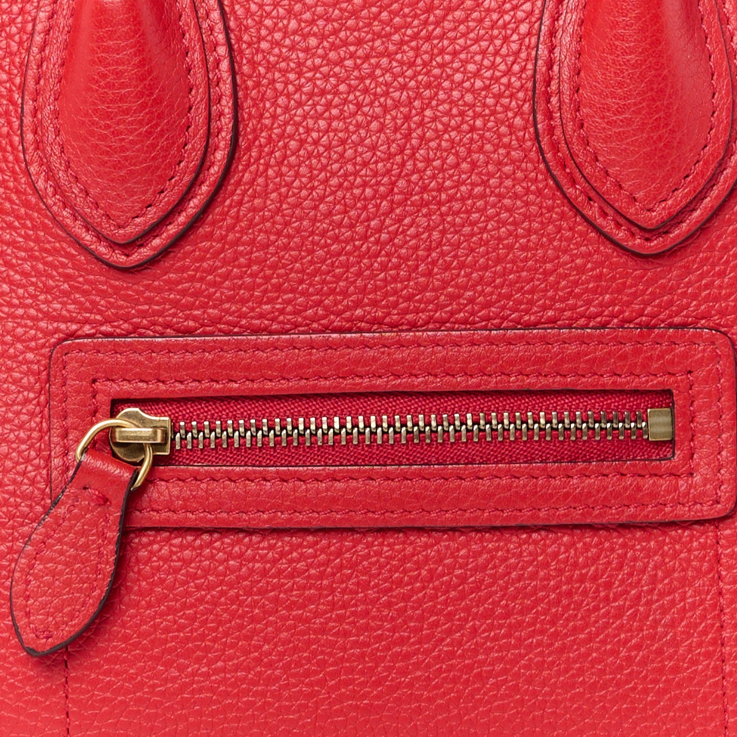 Celine Drummed Calfskin Nano Luggage Red 8 of 10