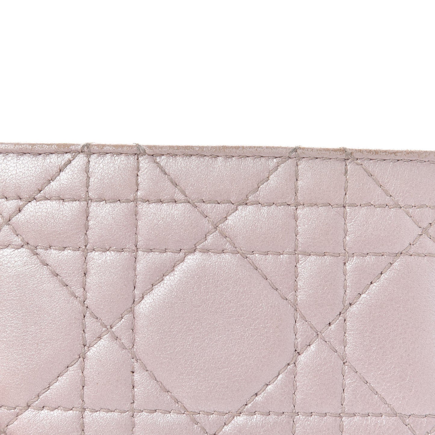 Metallic Lambskin Cannage Lady Dior Card Holder Pink