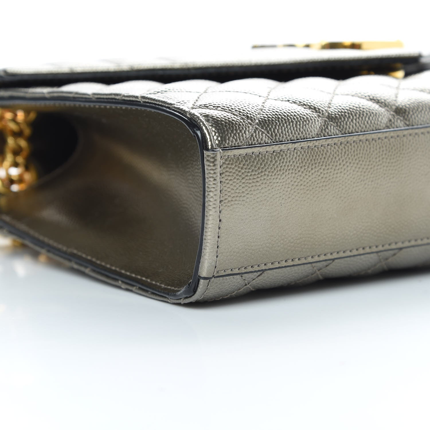Saint Laurent Metallic Grain De Poudre Textured Mixed Matelasse Triquilt Medium Monogram Satchel Piombo 9 of 10