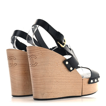 Chanel Wood Calfskin CC Hinge Wedge 41 Black 5 of 9