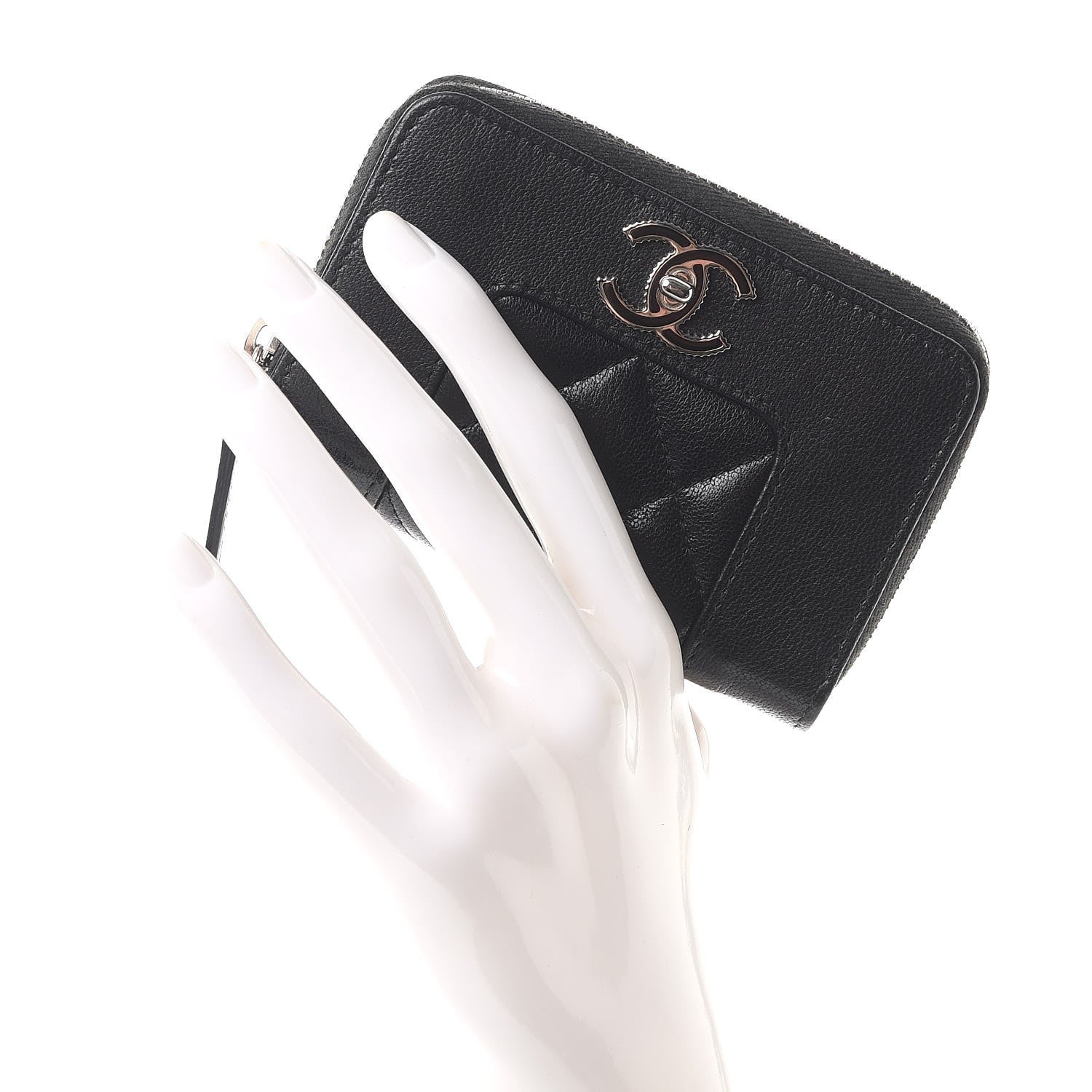 Chanel Sheepskin Quilted Mademoiselle Vintage Zip Coin Purse Black 2 of 8