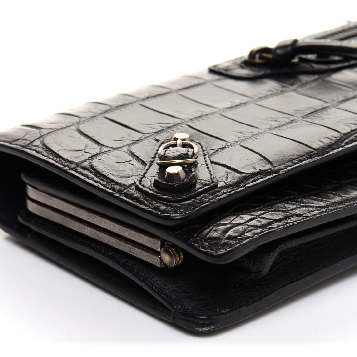 Balenciaga Crocodile Classic Hardware Papier Wand Clutch Black 8 of 12
