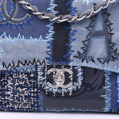 Chanel Denim Tweed Patchwork Jumbo Single Flap Blue 9 of 9