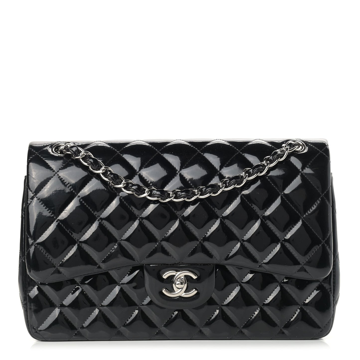 Patent Quilted Jumbo Double Flap Black