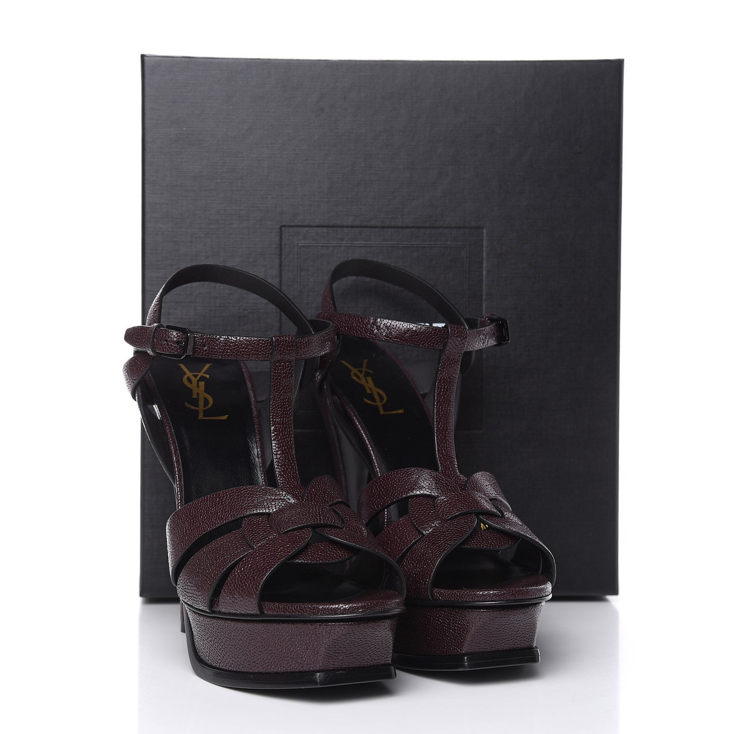 Textured Calfskin Tribute 105 Platform Sandals 40 Cigar Burgundy