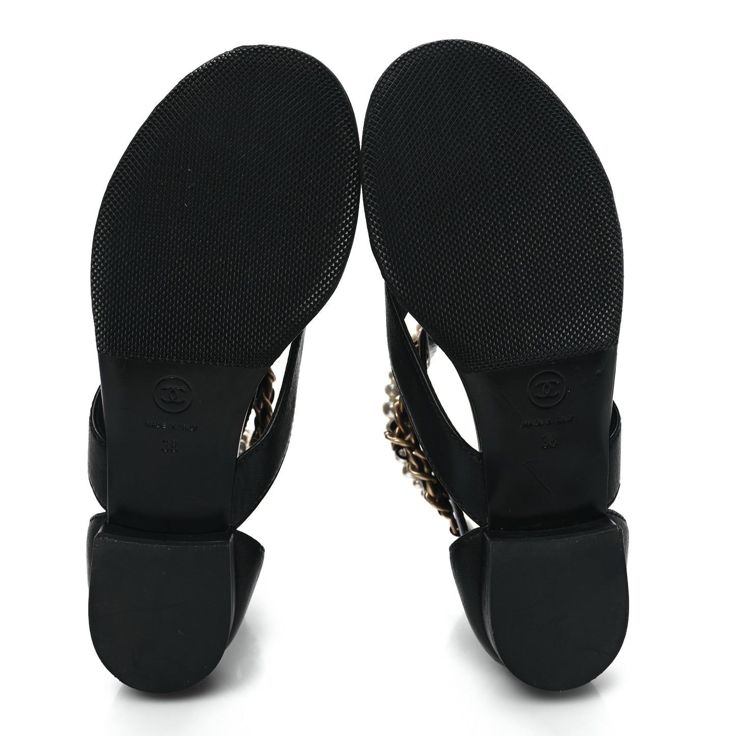 Lambskin Pearl Chain CC Thong Sandals 38 Black