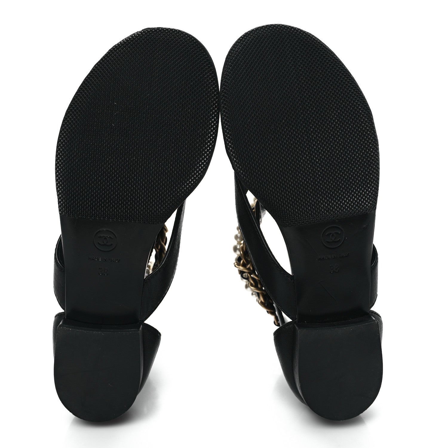 Chanel Lambskin Pearl Chain CC Thong Sandals 38 Black 5 of 8
