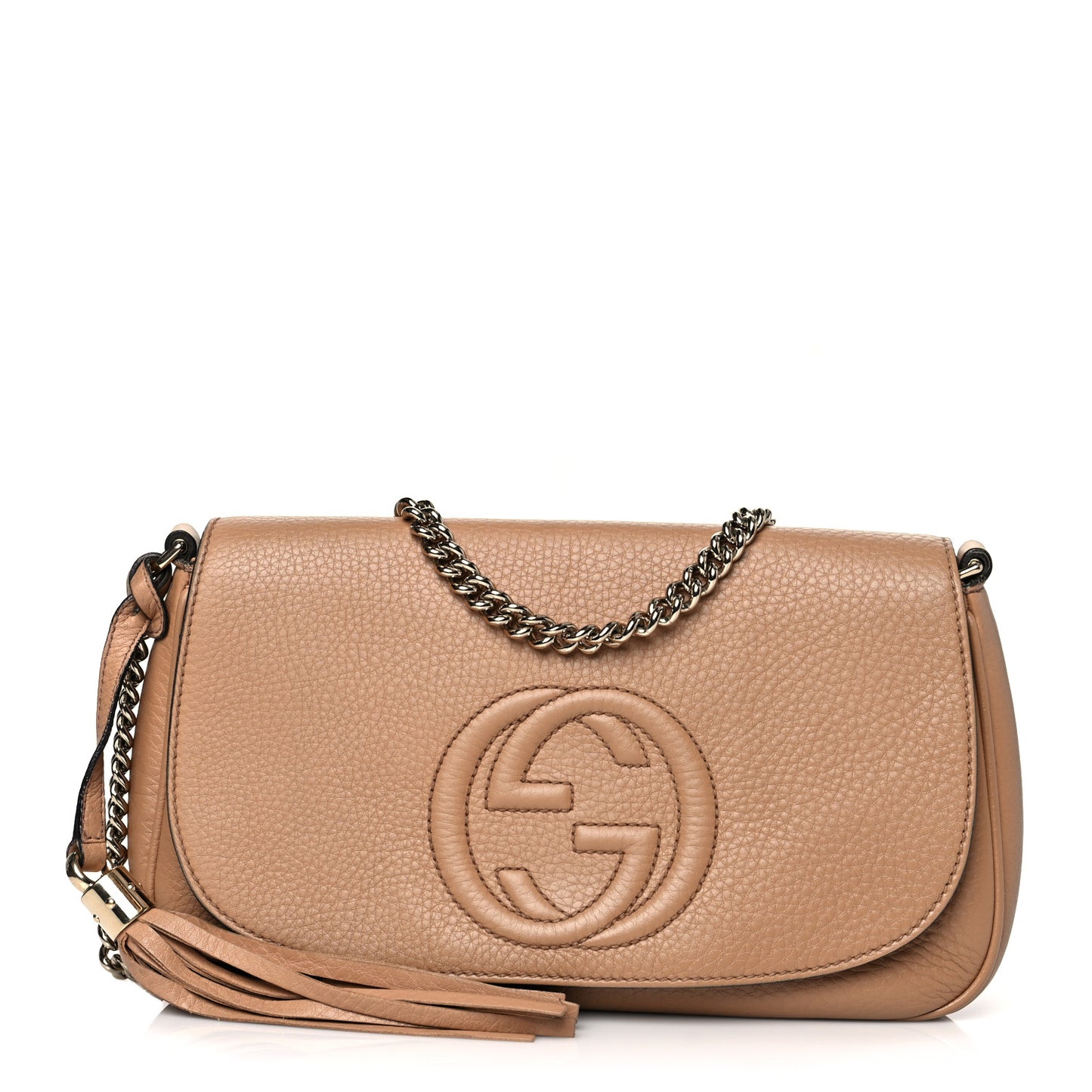 Pebbled Calfskin Medium Soho Flap Crossbody Camelia
