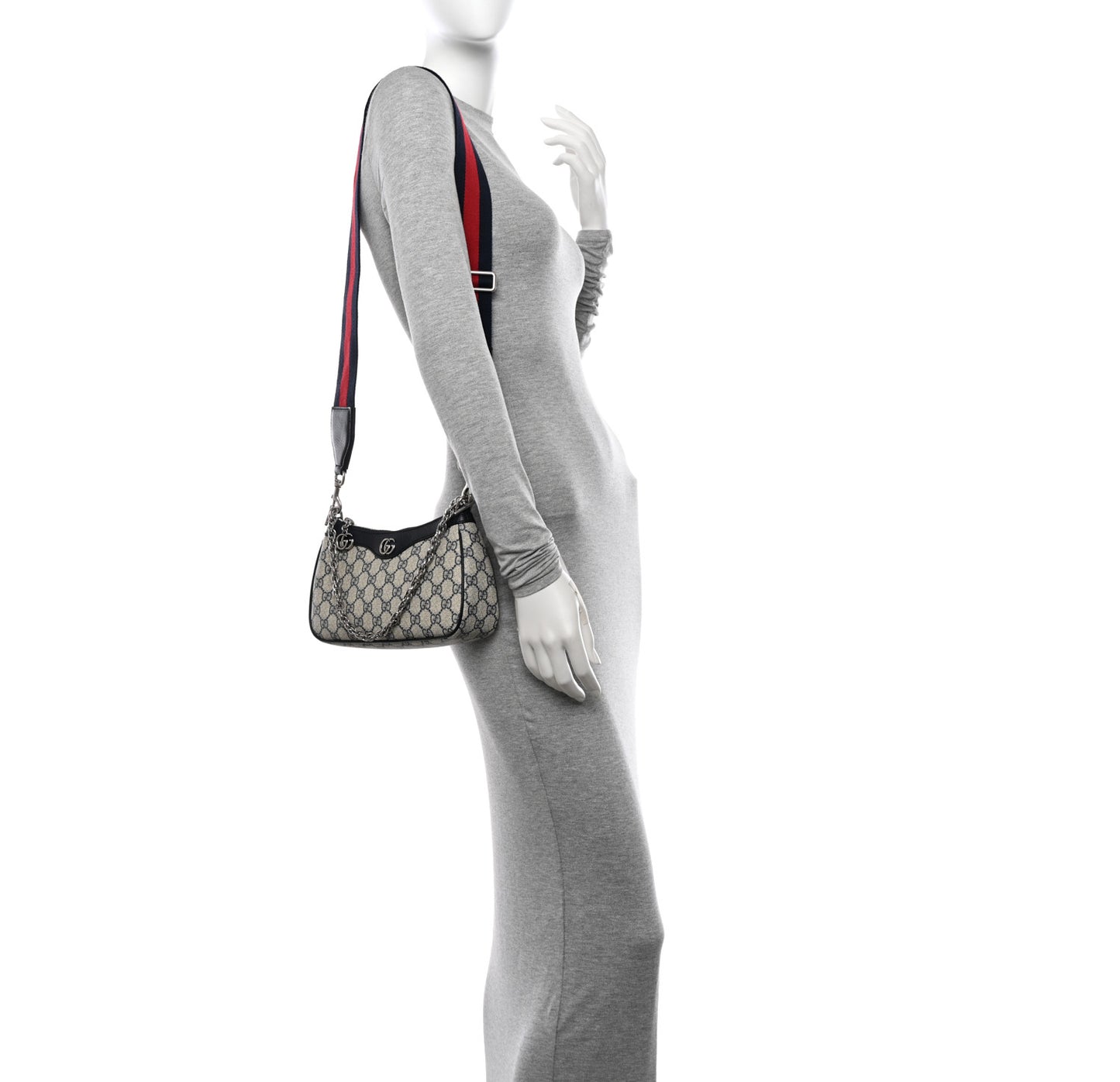 GG Supreme Monogram Textured Dollar Calfskin Web Small Ophidia GG Handbag Beige Blue