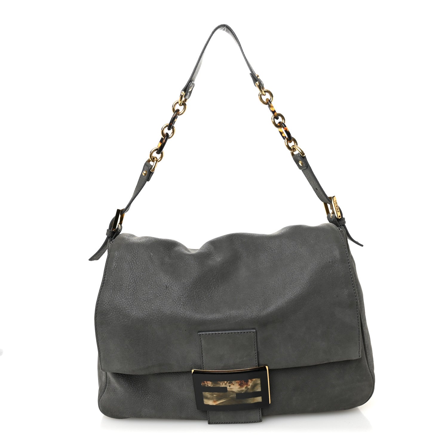 Fendi Vitello Savana Big Mama Baguette Grigio Tartaruga Natural
