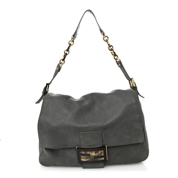 Fendi Vitello Savana Big Mama Baguette Grigio Tartaruga Natural