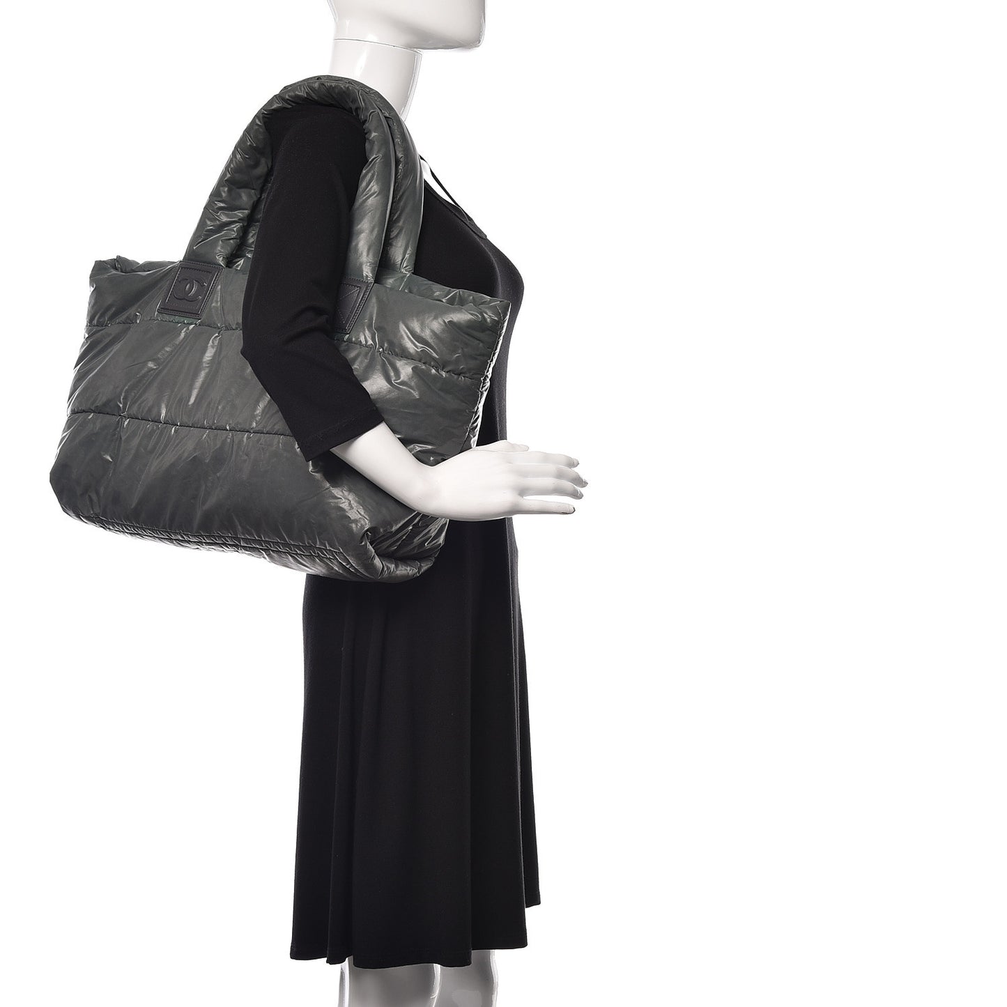 Nylon Quilted Medium Coco Cocoon Reversible Tote Grey