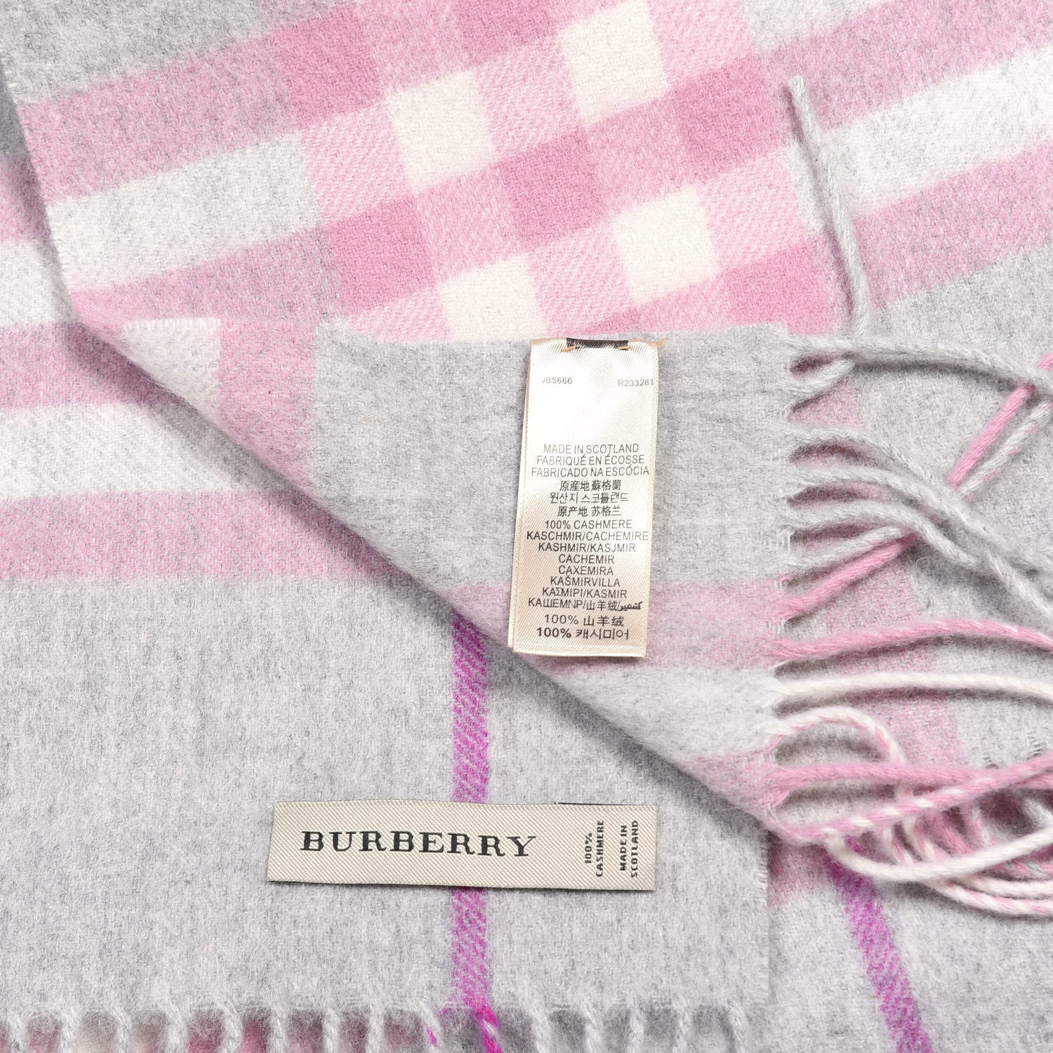 Burberry Cashmere Giant Check Fringe Scarf Grey 2 of 3