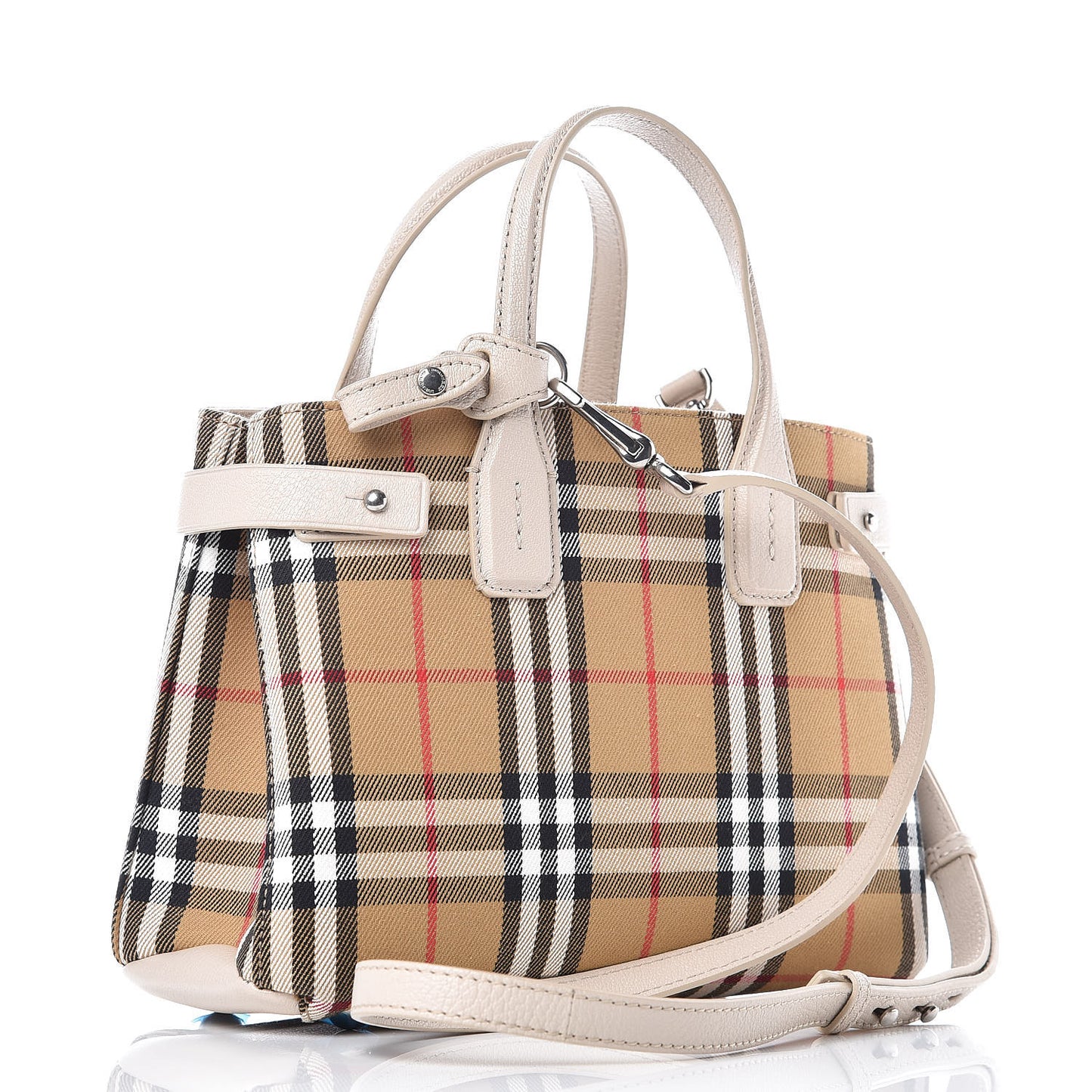 Goatskin Vintage Check Small Banner Tote Limestone