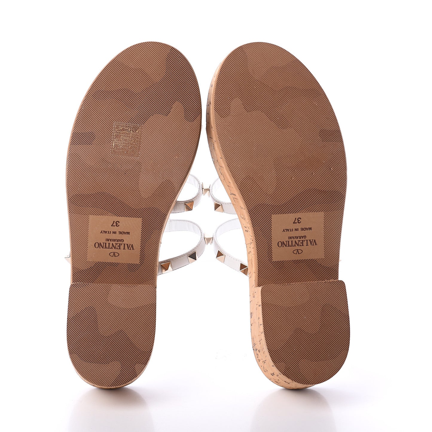 Calfskin Cork Rockstud Caged 30/50mm Platform Sandals 37 White