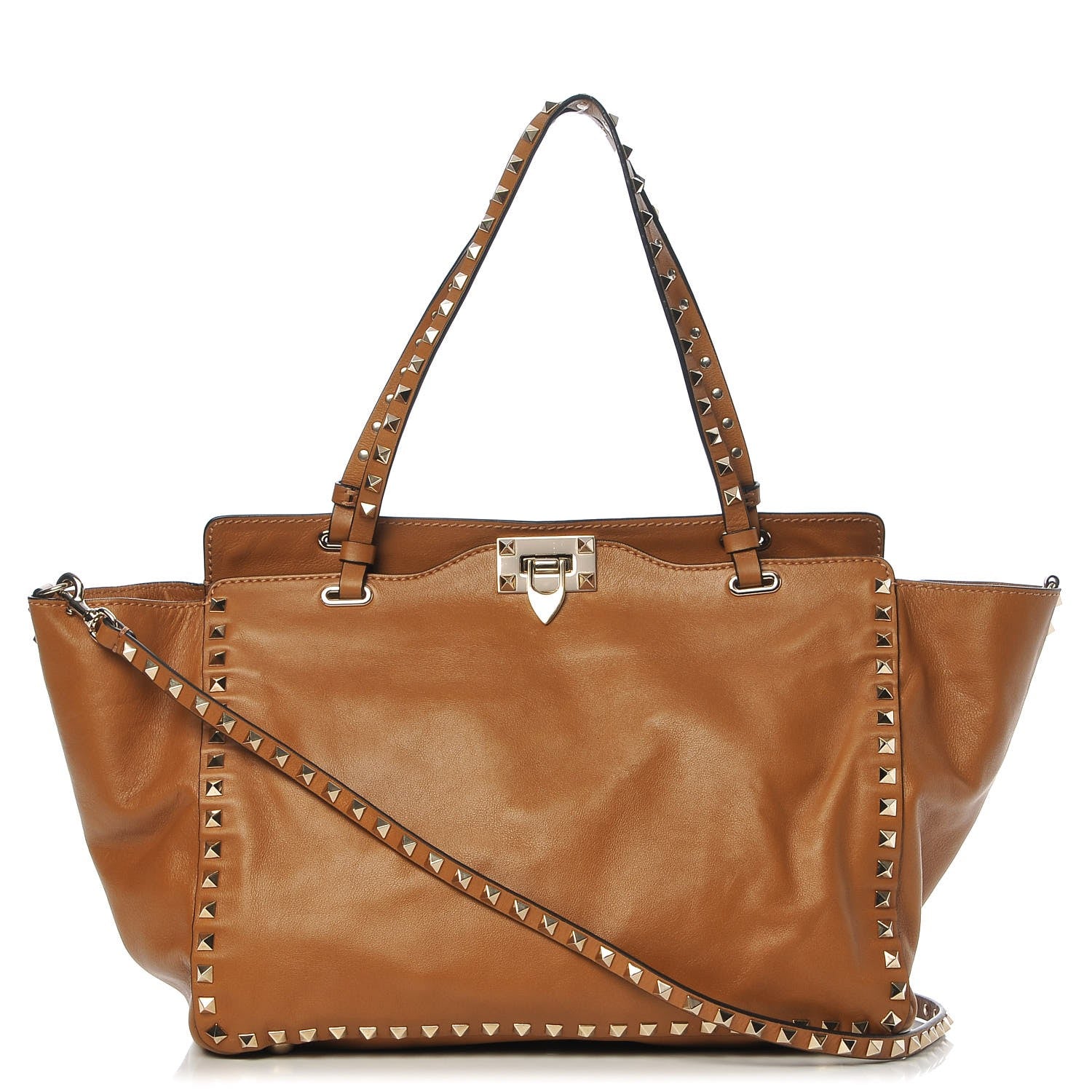 Valentino Garavani Vitello Medium Rockstud Tote Tan 1 of 9