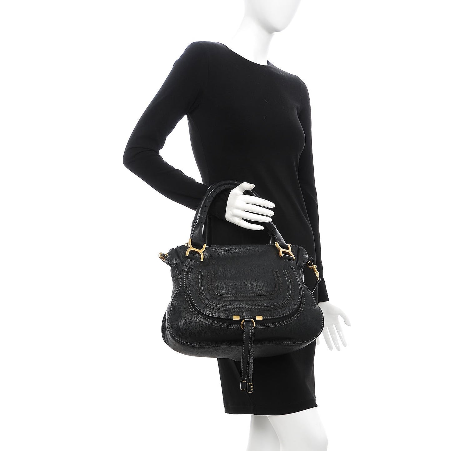 Calfskin Medium Marcie Satchel Black