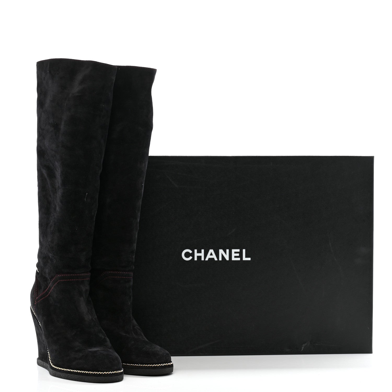 Chanel Suede Calfskin Chain Around High Boots 41 Black 13 of 13