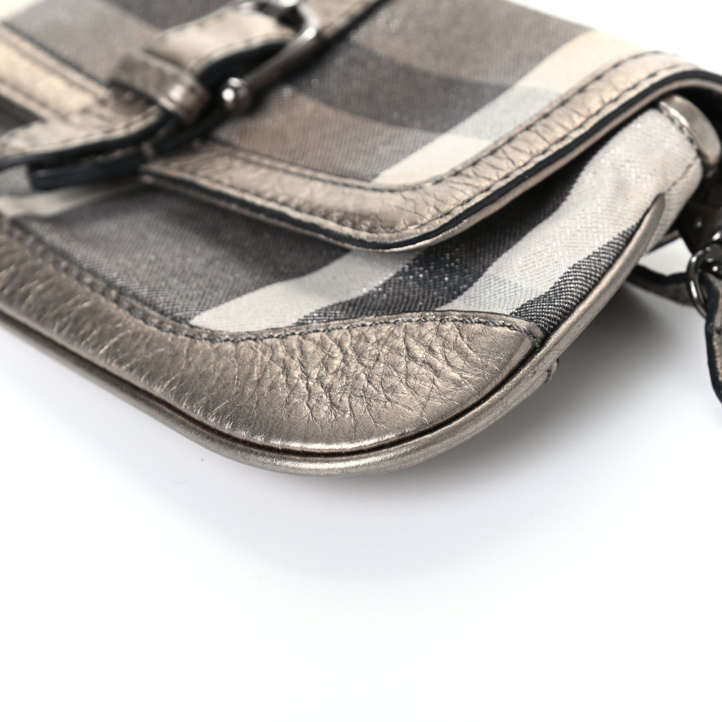 Metallic Calfskin Smoked Check Wristlet Pouch Pewter