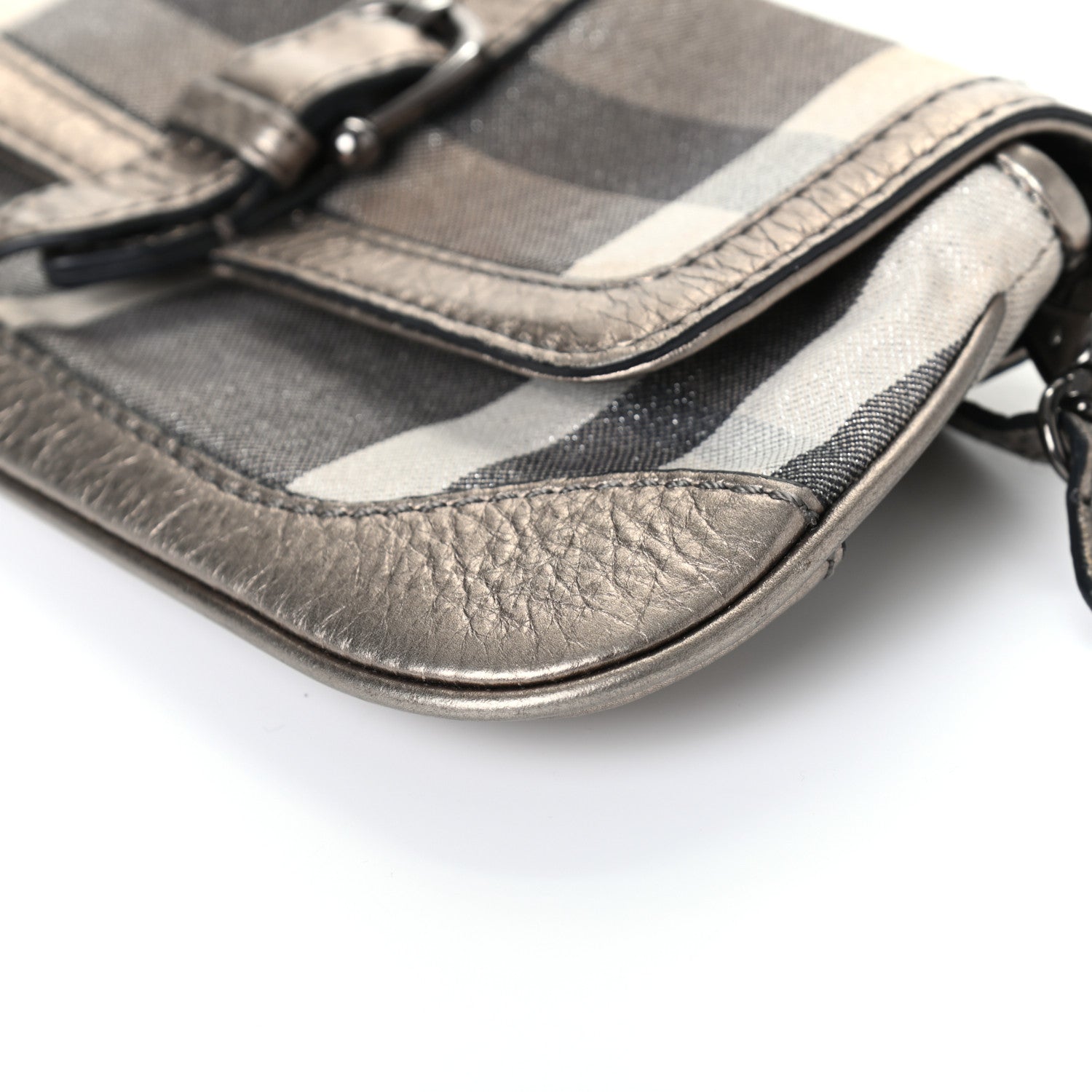 Burberry Metallic Calfskin Smoked Check Wristlet Pouch Pewter 8 of 9