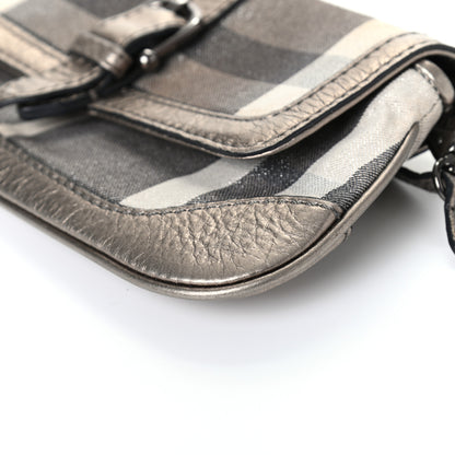 Burberry Metallic Calfskin Smoked Check Wristlet Pouch Pewter 8 of 9